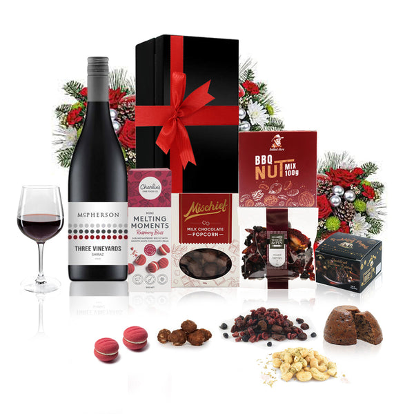 Red Wine, Nibbles & Pudding Gift Hamper-0