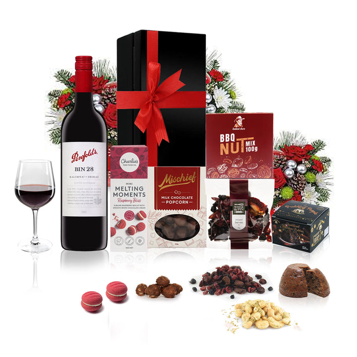 Red Wine, Nibbles & Pudding Gift Hamper-1