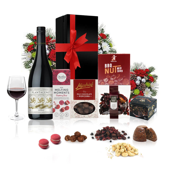 Red Wine, Nibbles & Pudding Gift Hamper-2