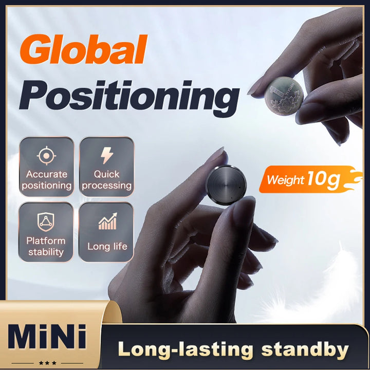 Global Positioning device with hands holding the device and text highlighting features.