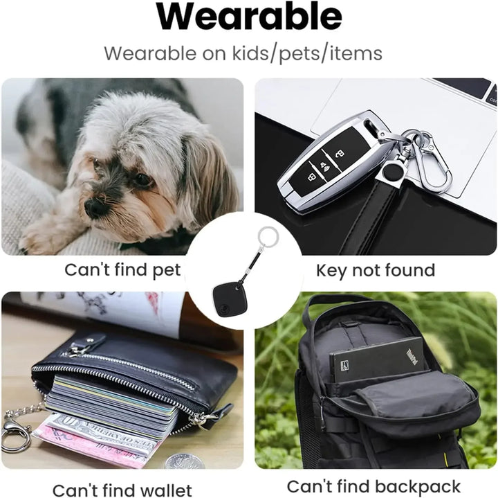 used as a keychain, found in a wallet, and in a backpack with text indicating its use cases.